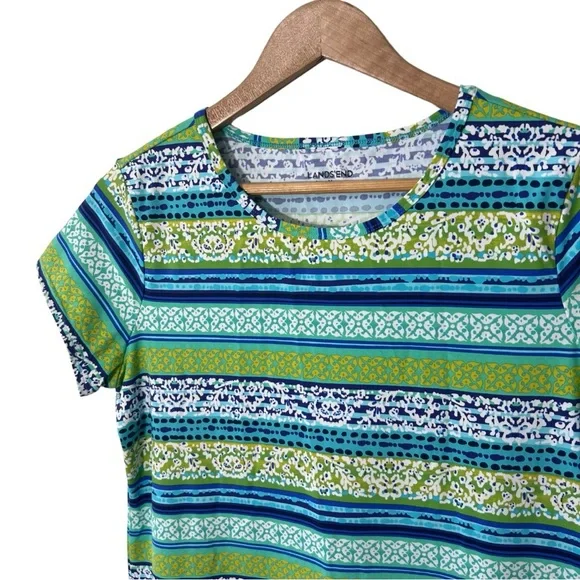 Lands End Colorful Nylon Blend T Shirt Dress Size Medium Swim Vacation Beach - Picture 2 of 11